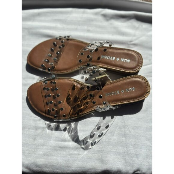 Sun + Stone Womens Clear Studded Slide Sandals - Picture 2 of 5